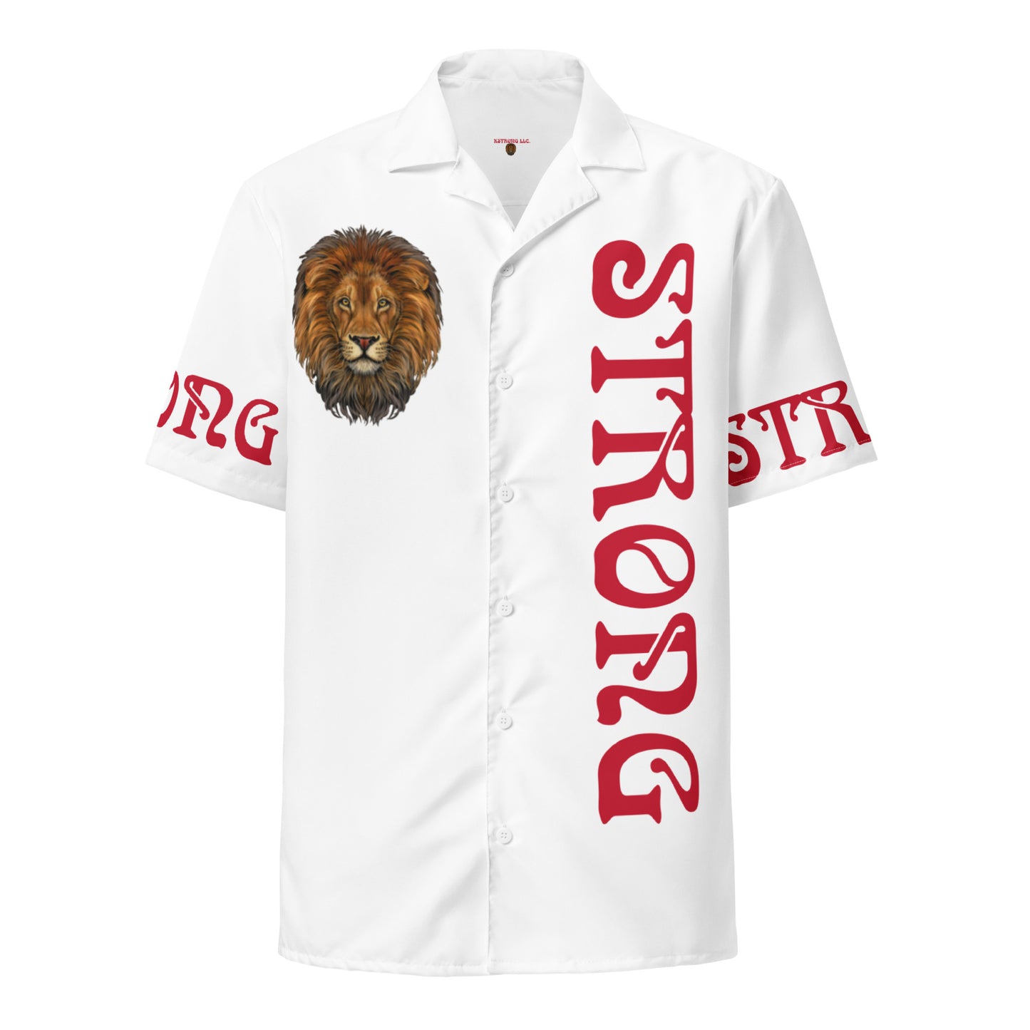 “STRONG” White Unisex Button Shirt W/Red Font