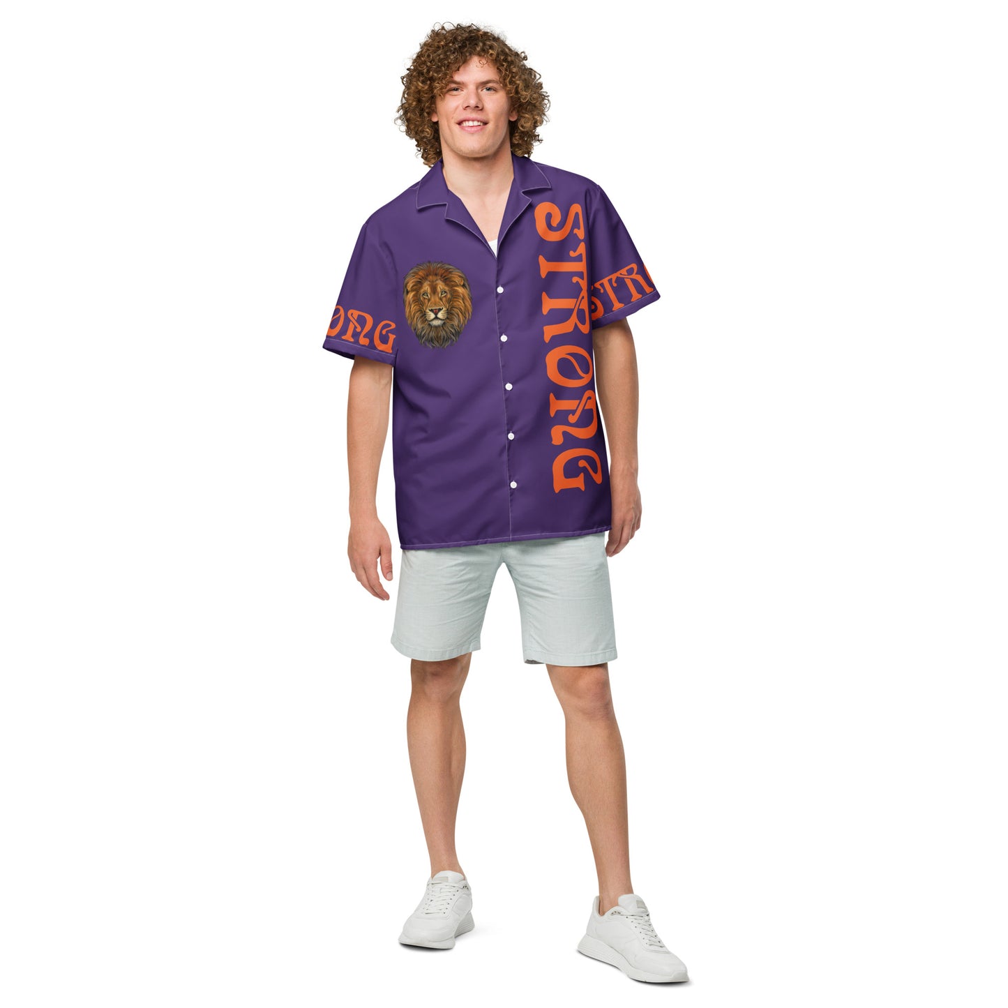 “STRONG” Purple Unisex Button Shirt W/Orange Font