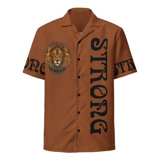 “STRONG”Saddle Brown Unisex Button Shirt W\Black Font