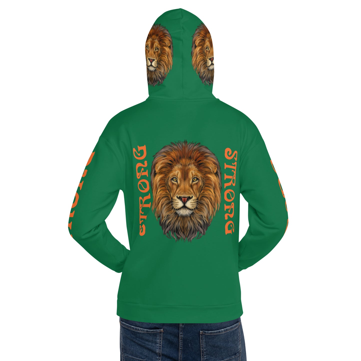 “STRONG”Green DoubleView Unisex Hoodie W/Orange Font