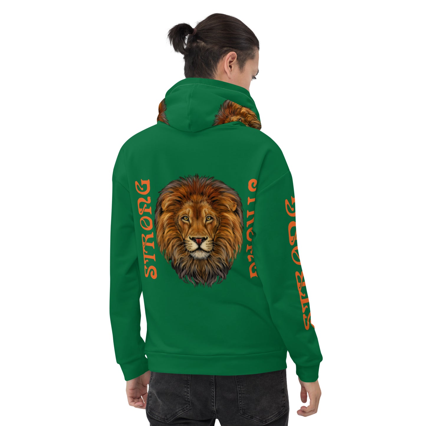 “STRONG”Green DoubleView Unisex Hoodie W/Orange Font