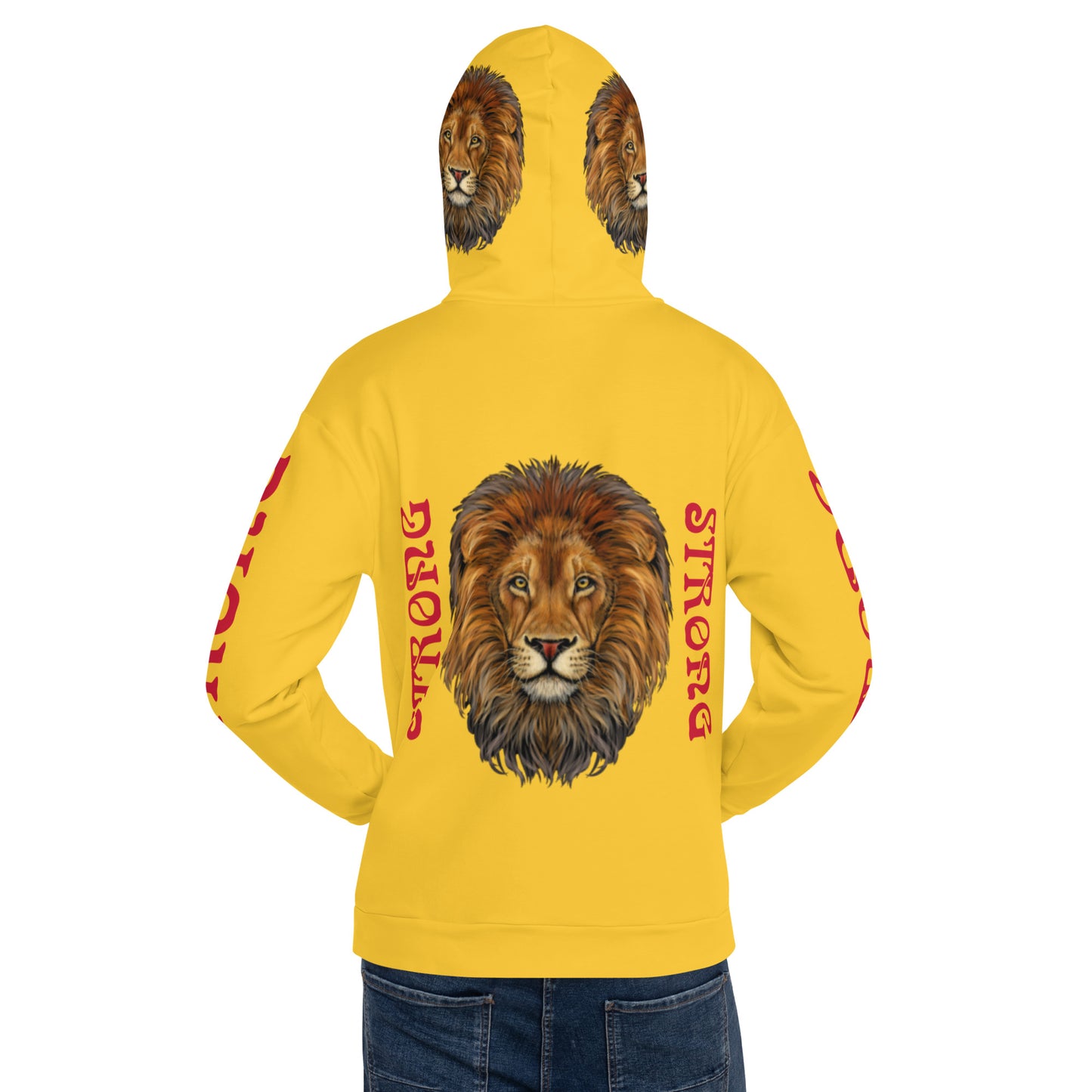 “STRONG”Yellow DoubleView Unisex Hoodie  W/Red Font