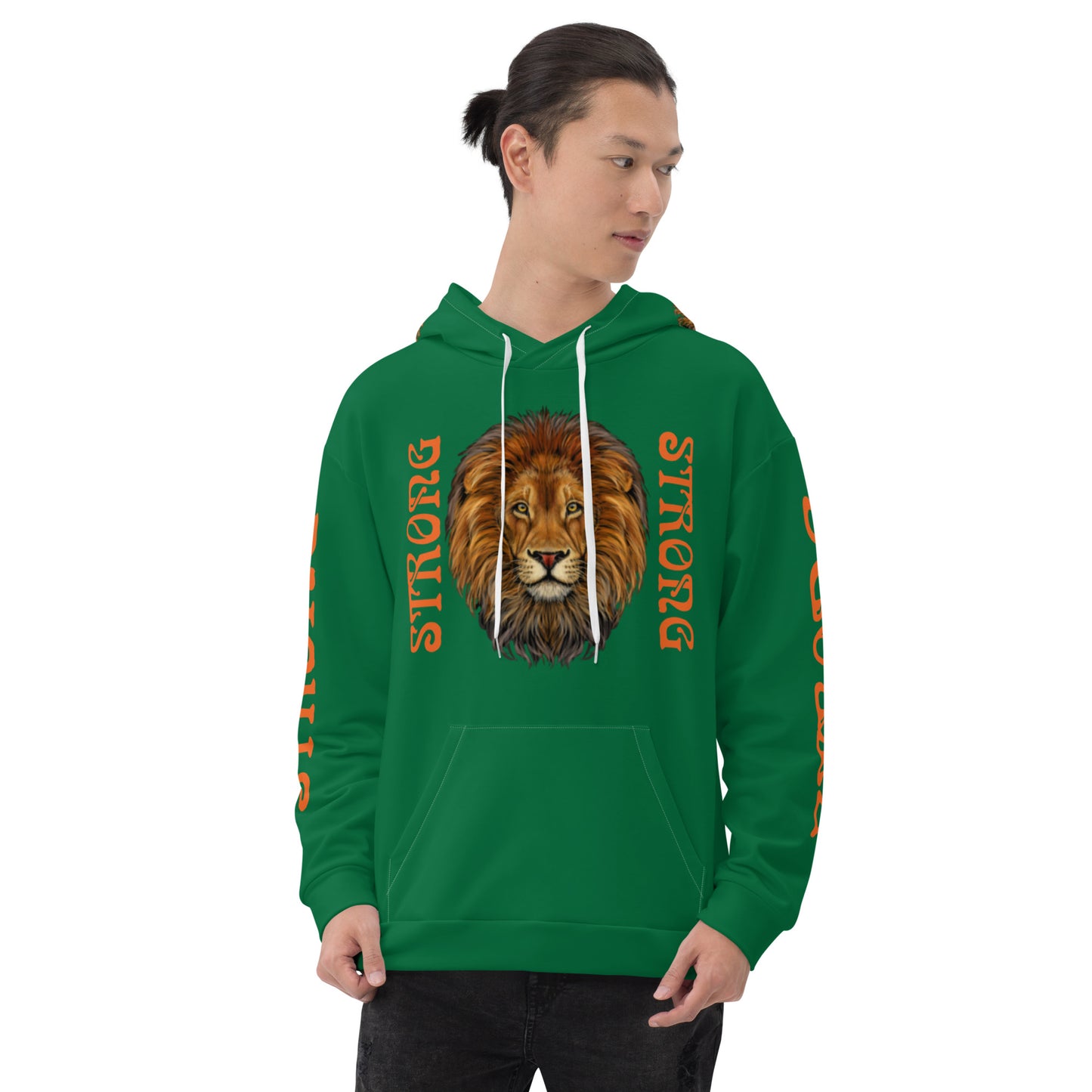 “STRONG”Green DoubleView Unisex Hoodie W/Orange Font