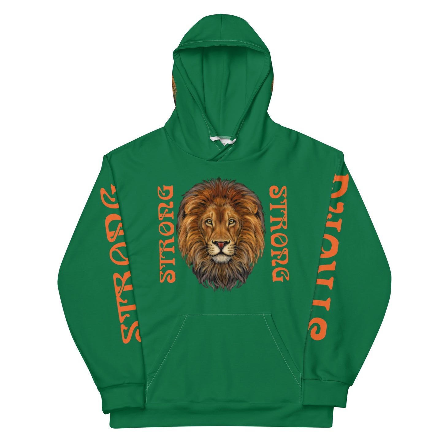 “STRONG”Green DoubleView Unisex Hoodie W/Orange Font