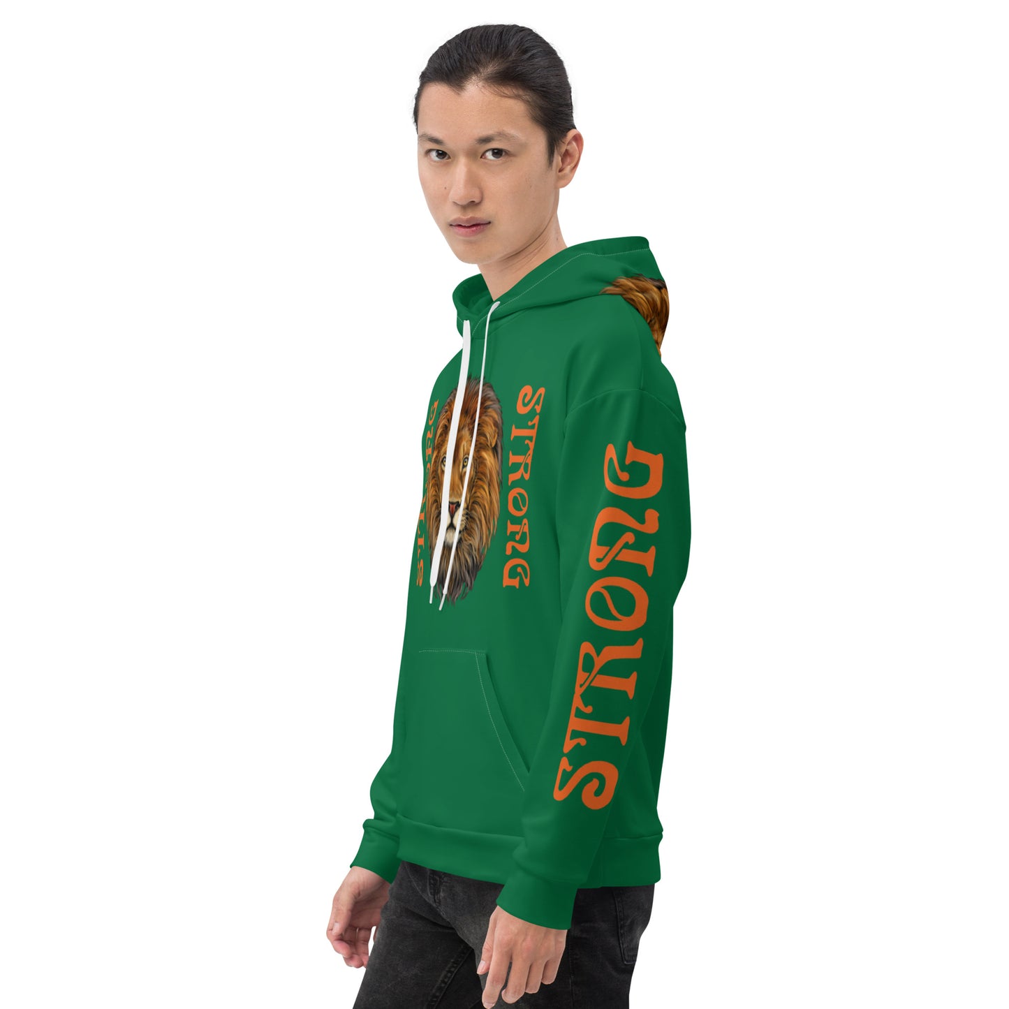 “STRONG”Green DoubleView Unisex Hoodie W/Orange Font