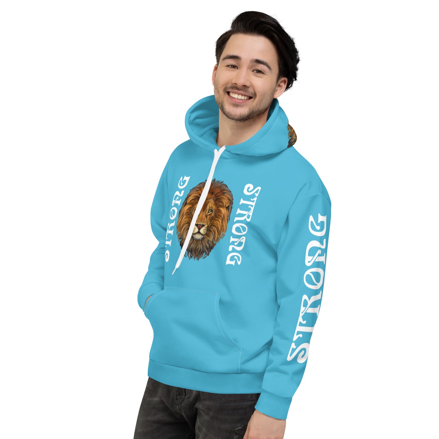 “STRONG”SkyBlue DoubleView Unisex Hoodie W/White Font