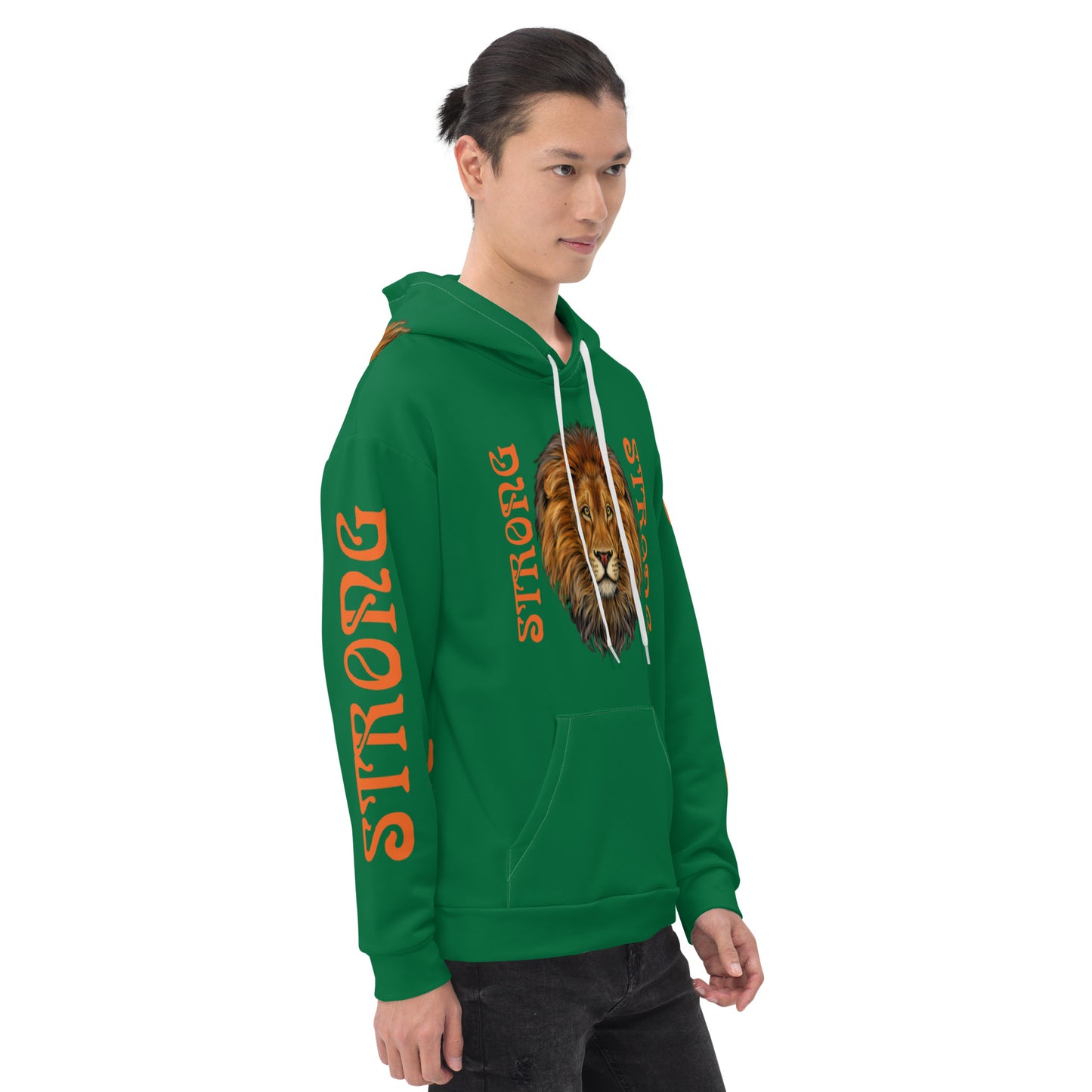 “STRONG”Green DoubleView Unisex Hoodie W/Orange Font