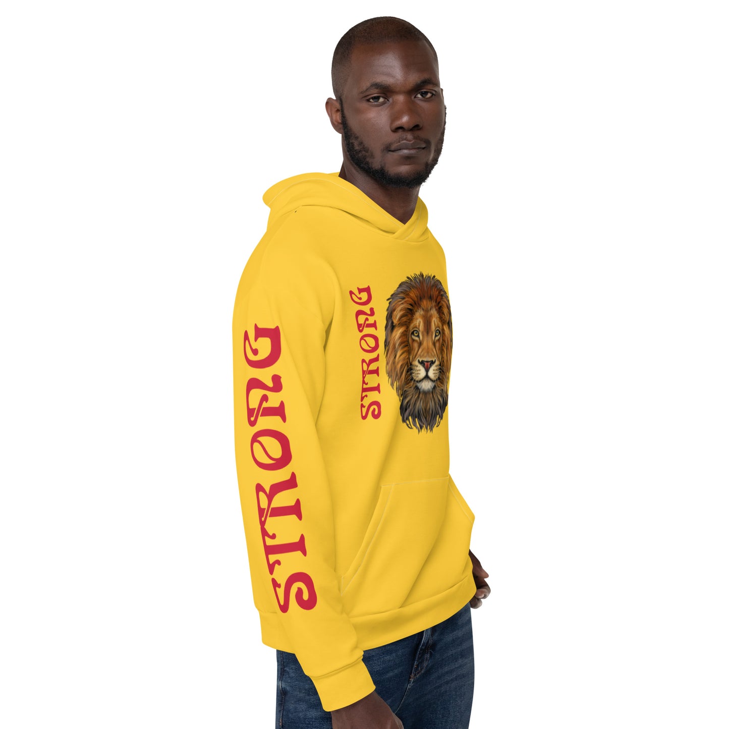 “STRONG”Yellow DoubleView Unisex Hoodie  W/Red Font