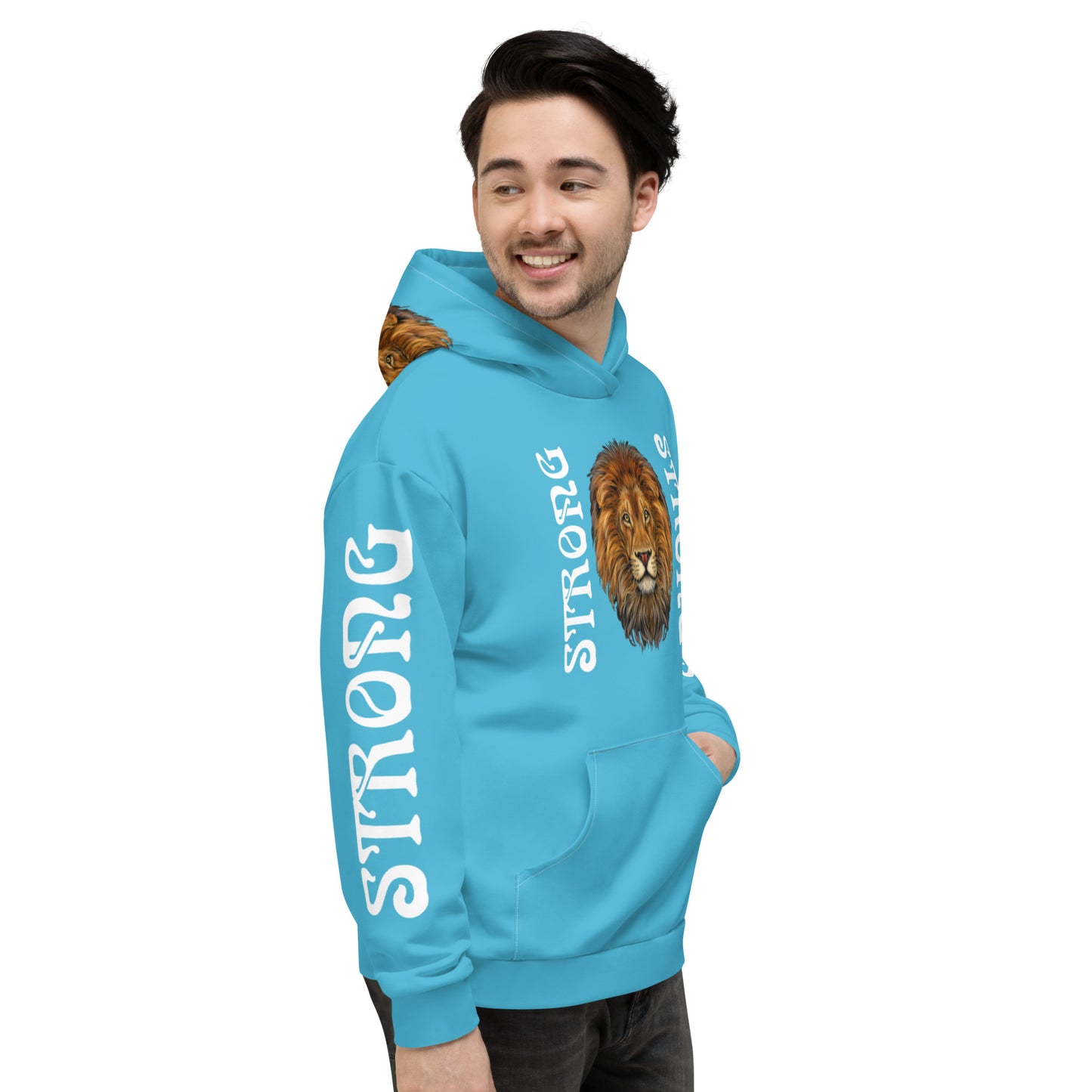 “STRONG”SkyBlue DoubleView Unisex Hoodie W/White Font