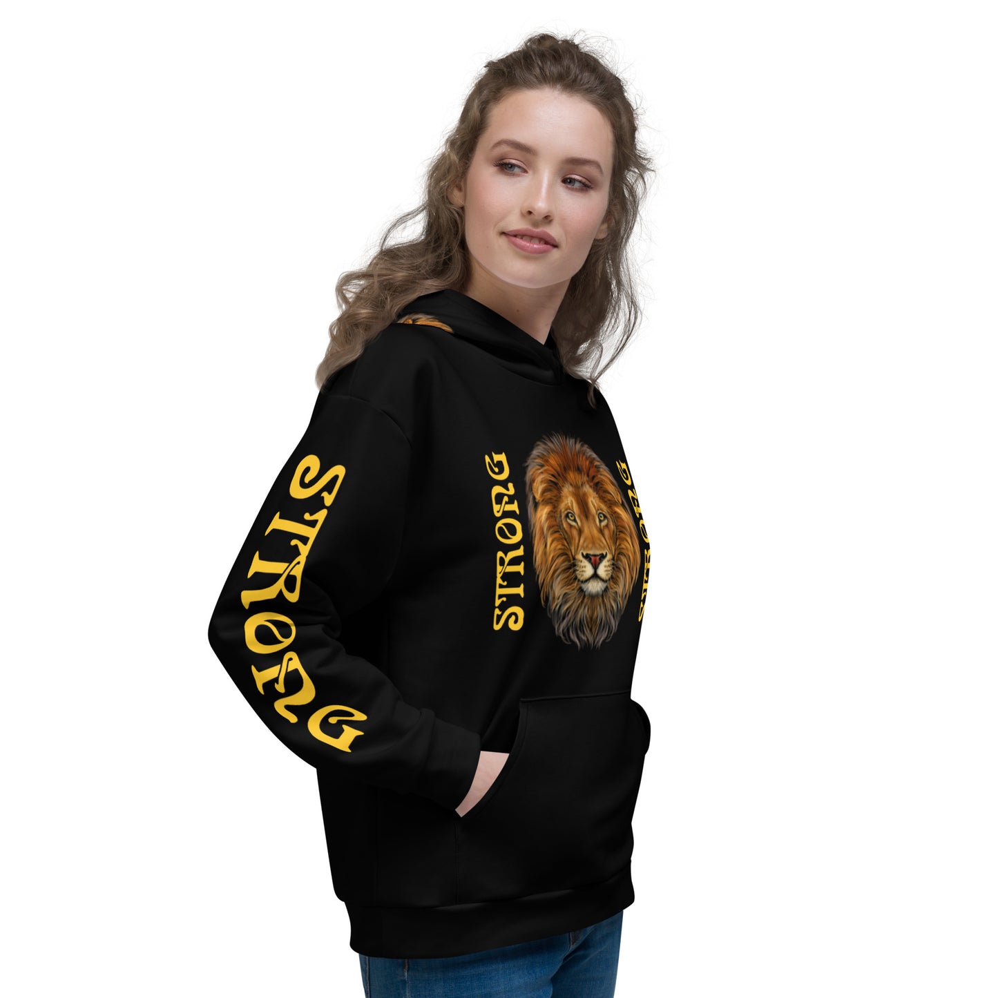 “STRONG”Black DoubleView Unisex Hoodie W/Yellow Font