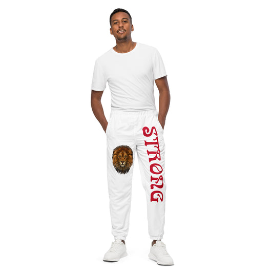 “STRONG”White Unisex Track Pants W/Red Font