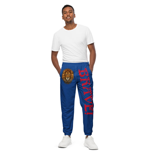 “BRAVE!”Blue Unisex Track Pants W/Red Font