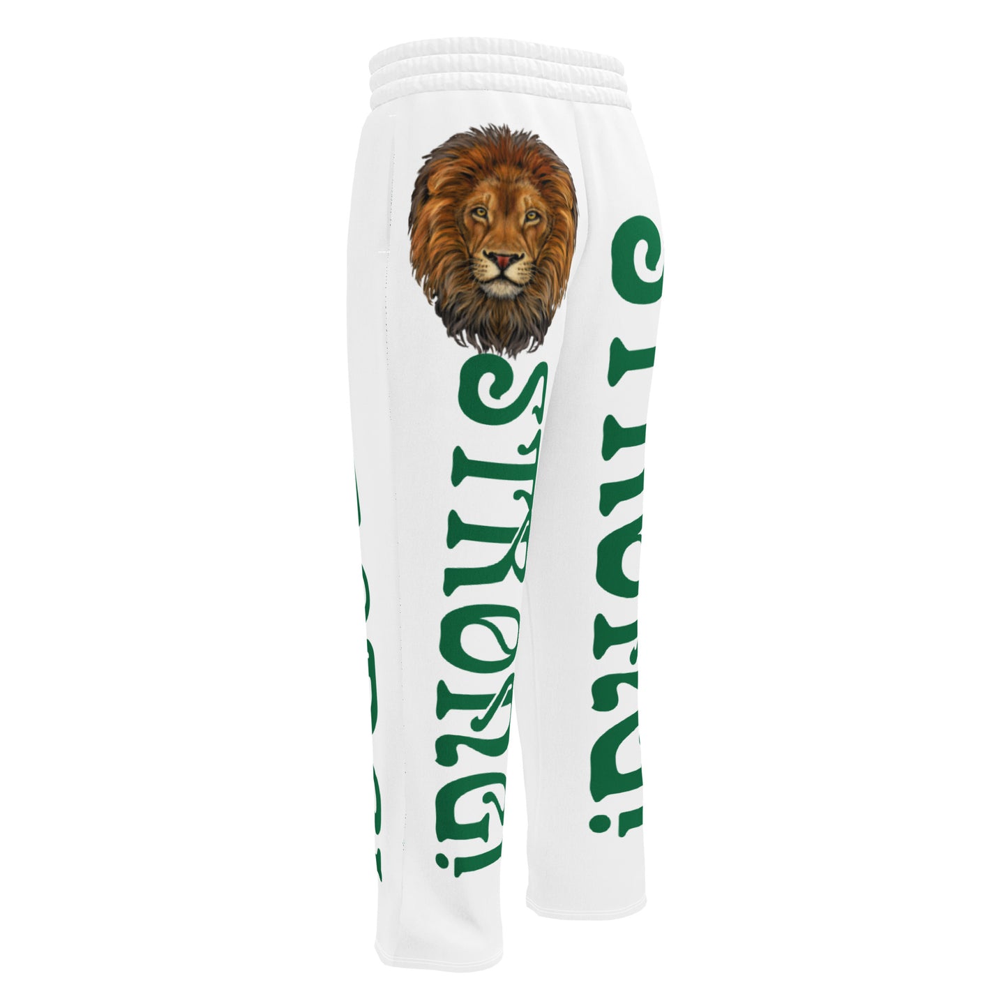 “STRONG!” White Wide-Leg Joggers W/Green Font