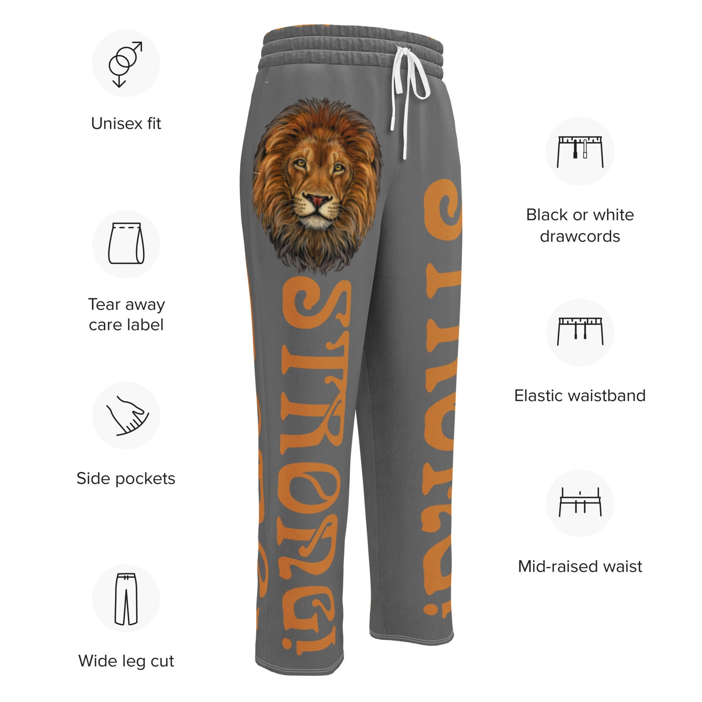 “STRONG!” Grey Wide-Leg Joggers W/Fawn Font