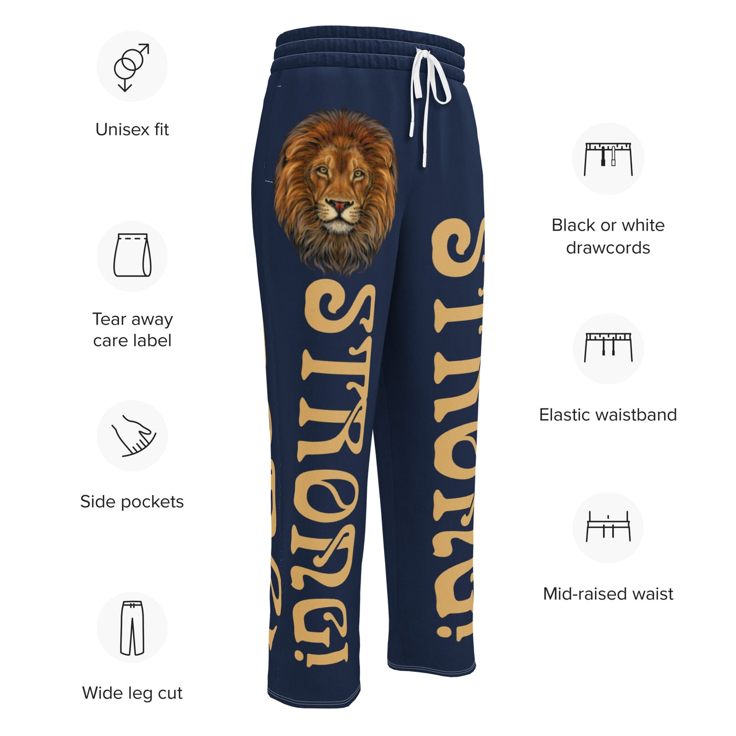 “STRONG!” Navy Wide-Leg Joggers W/Fawn Font