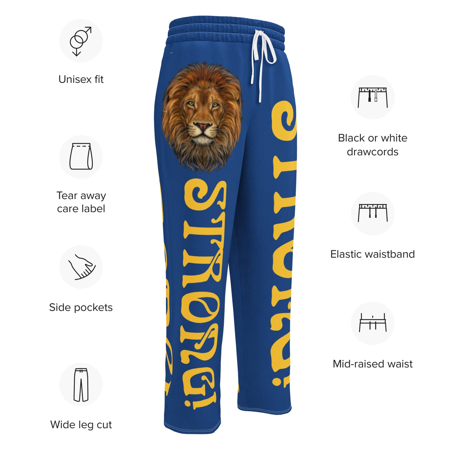 “STRONG!” Blue Wide-Leg Joggers W/Yellow Font