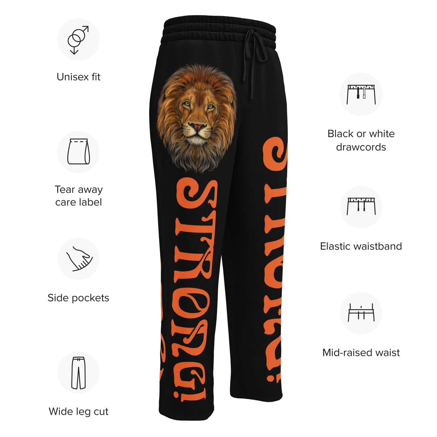 “STRONG!” Black Wide-Leg Joggers W/Orange Font