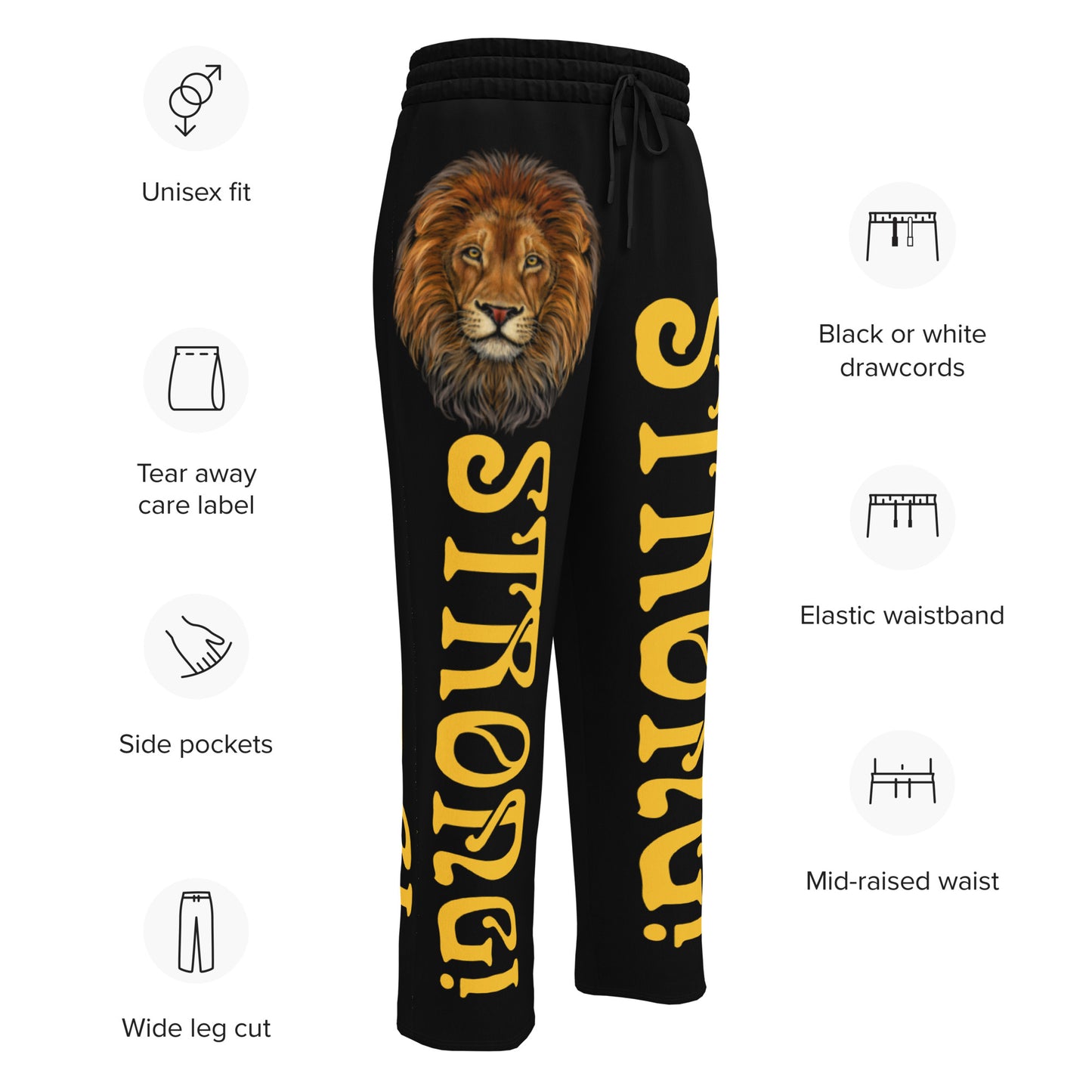 “STRONG!” Black Wide-Leg Joggers W/Yellow Font