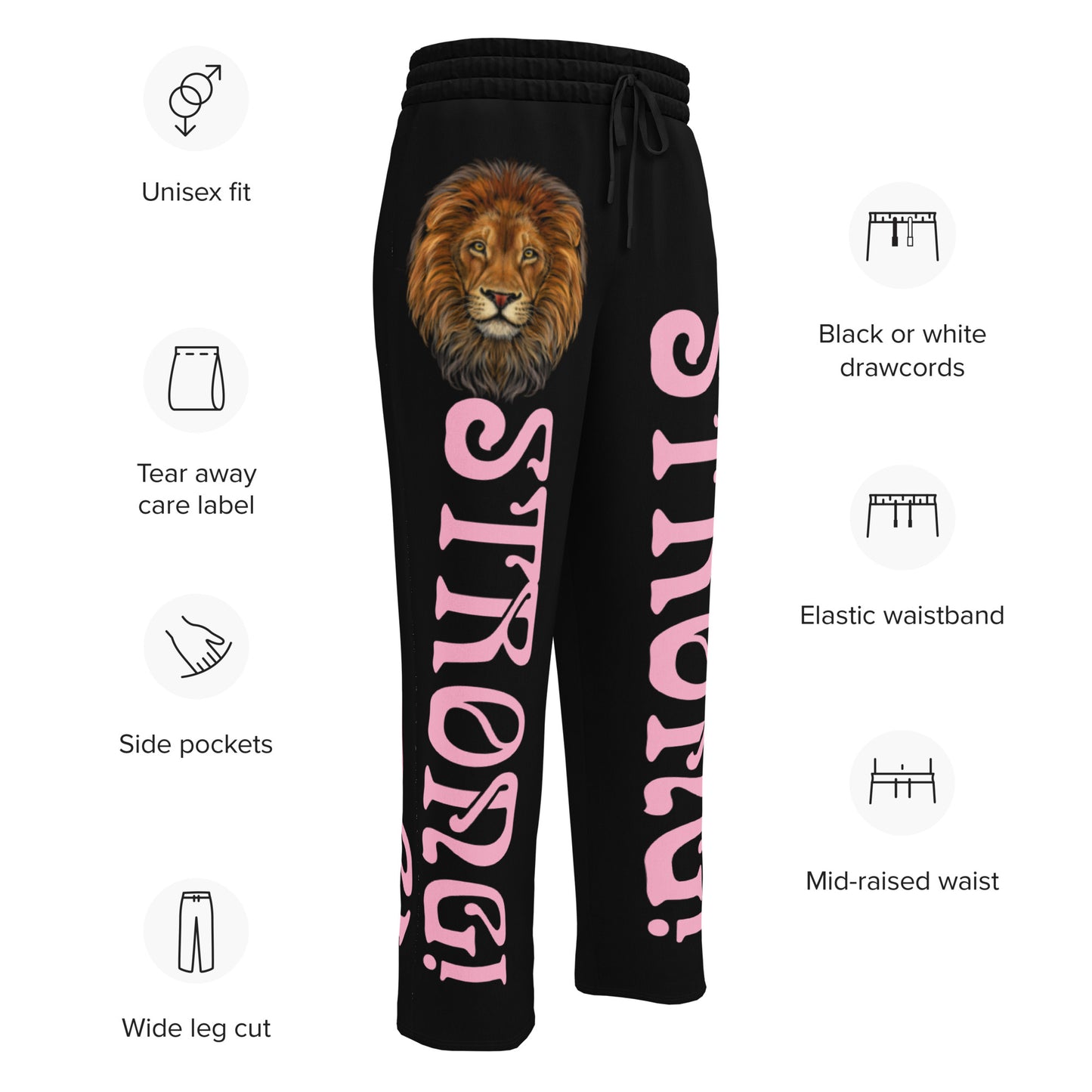 “STRONG!” Black Wide-Leg Joggers W/Cotton Candy Font