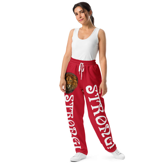 “STRONG!” Red Wide-Leg Joggers W/White Font