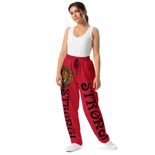 “STRONG!”Red Wide-Leg Joggers W/Black Font