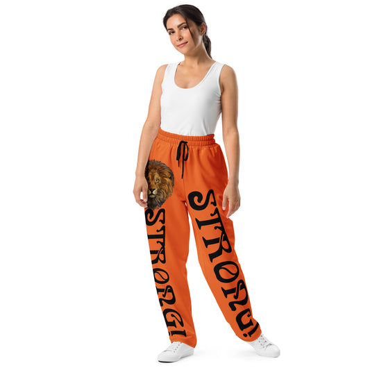 “STRONG!” Orange Wide-Leg Joggers W/Black Font