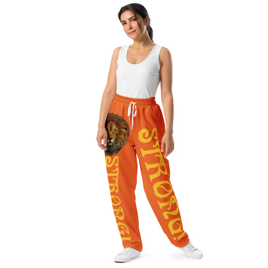 “STRONG!” Orange Wide-Leg Joggers W/Yellow Font