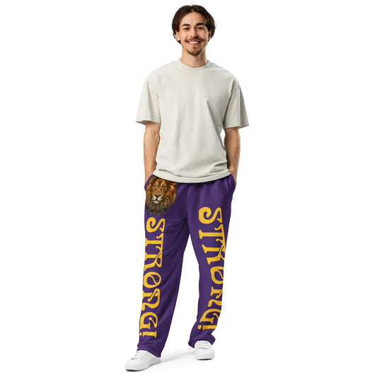 “STRONG!” Purple Wide-Leg Joggers W/Yellow Font