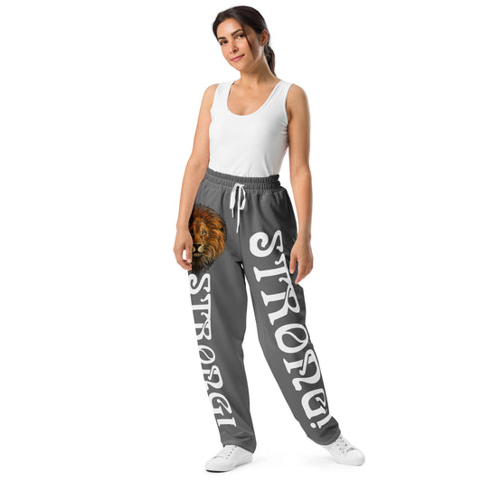 “STRONG”Grey Wide-Leg Joggers W/White Font