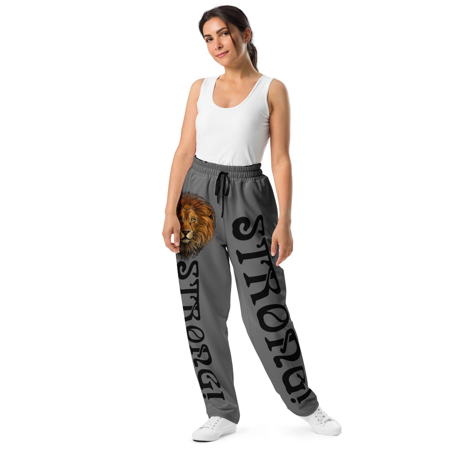 “STRONG”Grey Wide-Leg Joggers W/Black Font