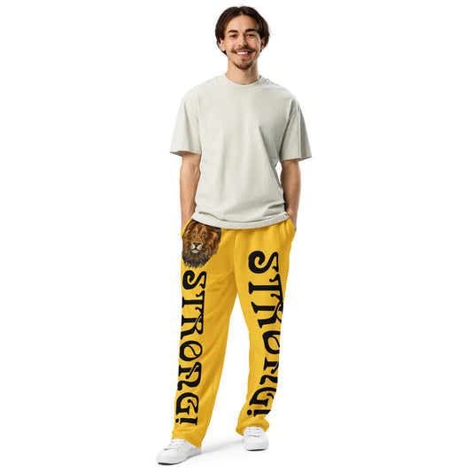 “STRONG!” Yellow Wide-Leg Joggers W/Black Font