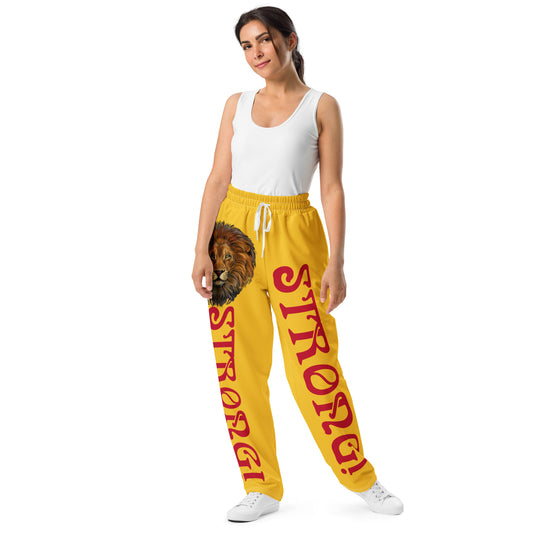 “STRONG!”Yellow Wide-Leg Joggers W/Red Font