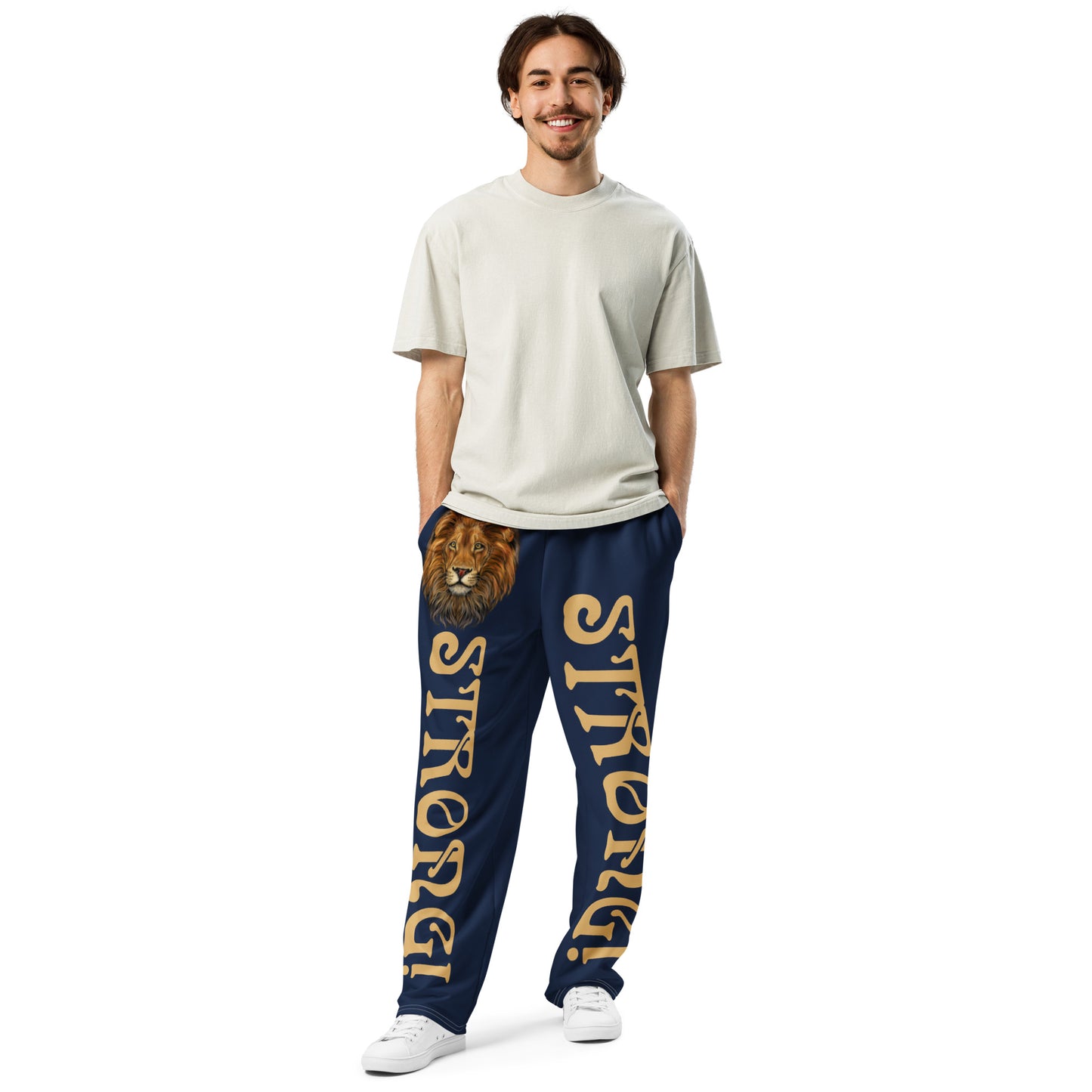 “STRONG!” Navy Wide-Leg Joggers W/Fawn Font