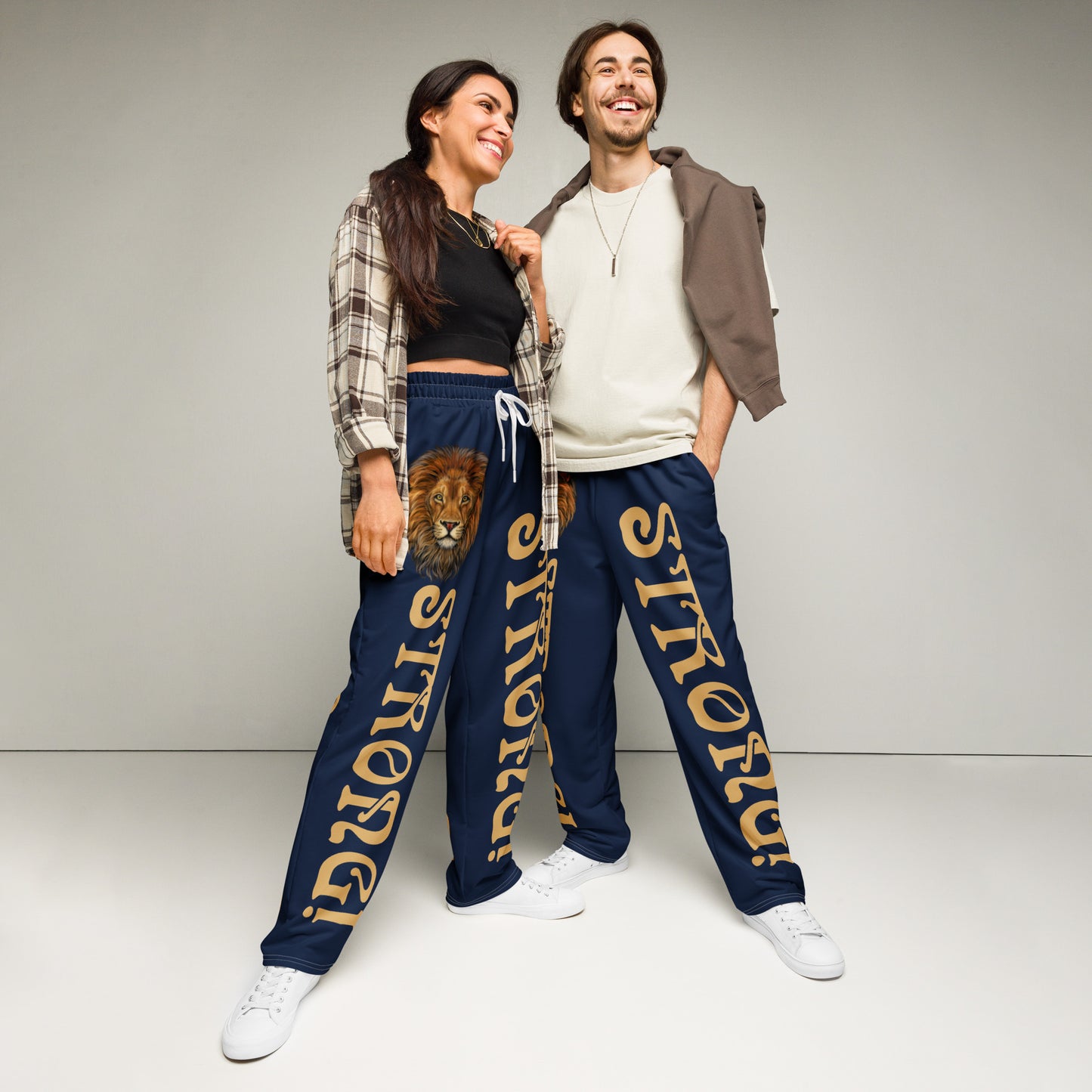 “STRONG!” Navy Wide-Leg Joggers W/Fawn Font