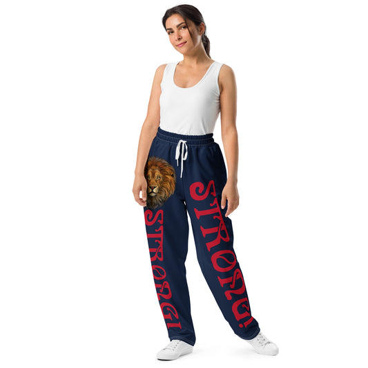 “STRONG!” Navy Wide-Leg Joggers W/Red Font