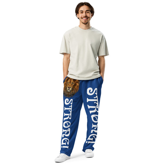 “STRONG!” Blue Wide-Leg Joggers W/White Font