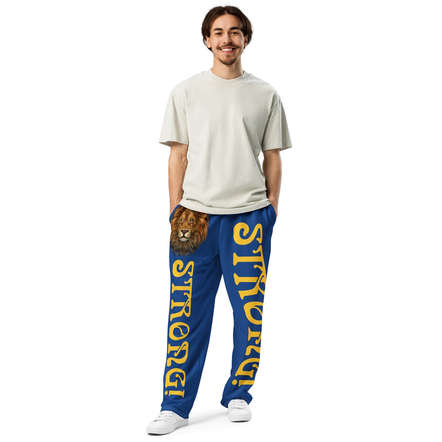 “STRONG!” Blue Wide-Leg Joggers W/Yellow Font