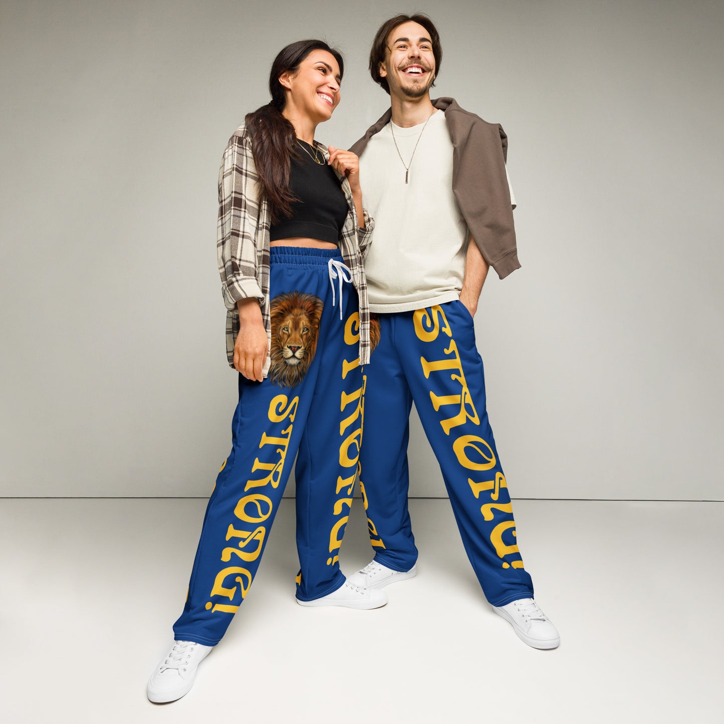 “STRONG!” Blue Wide-Leg Joggers W/Yellow Font