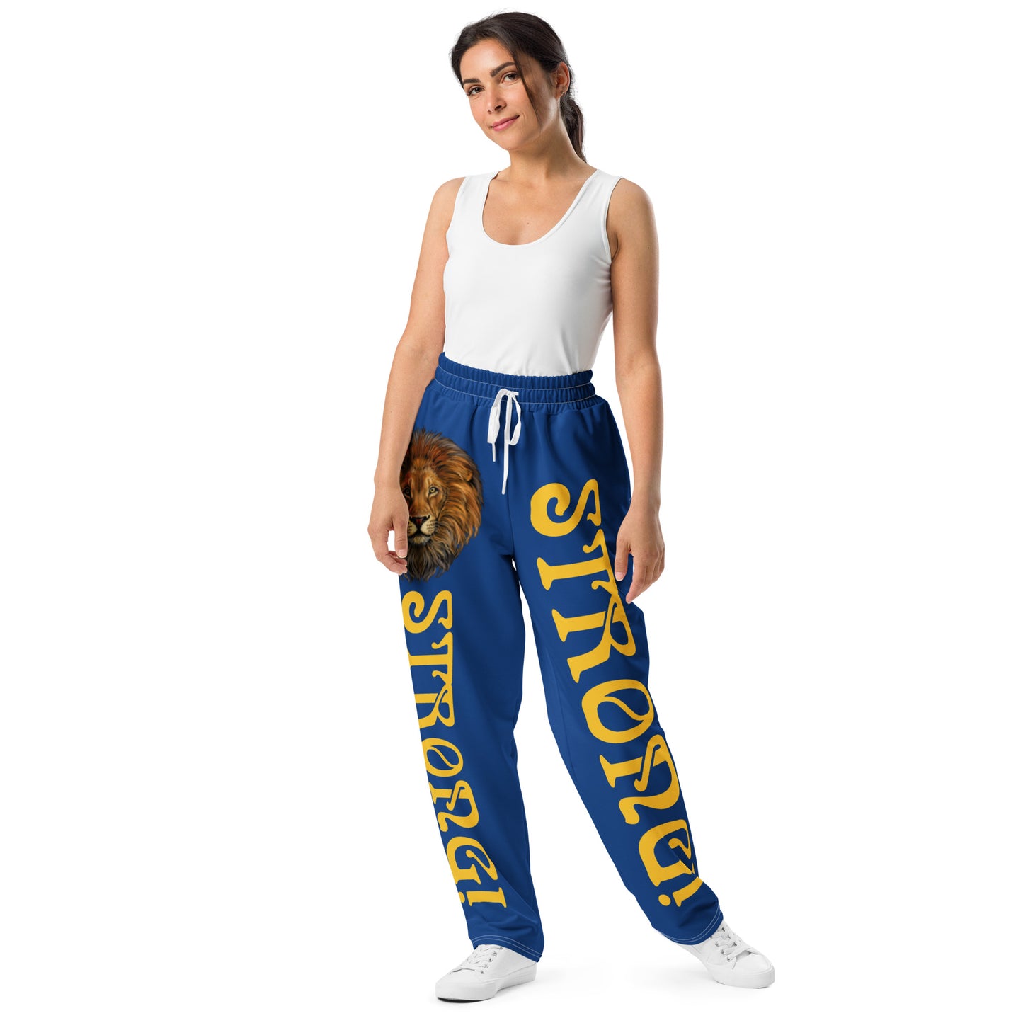 “STRONG!” Blue Wide-Leg Joggers W/Yellow Font