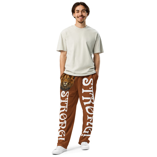 “STRONG!” Brown Wide-Leg Joggers W/White Font