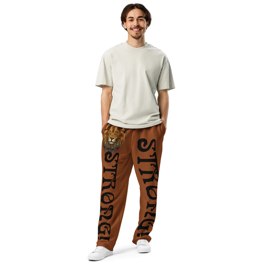 “STRONG!” Brown Wide-Leg Joggers W/Black Font