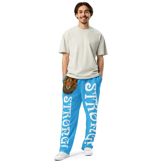 “STRONG!” SkyBlue Wide-Leg Joggers W/White Font