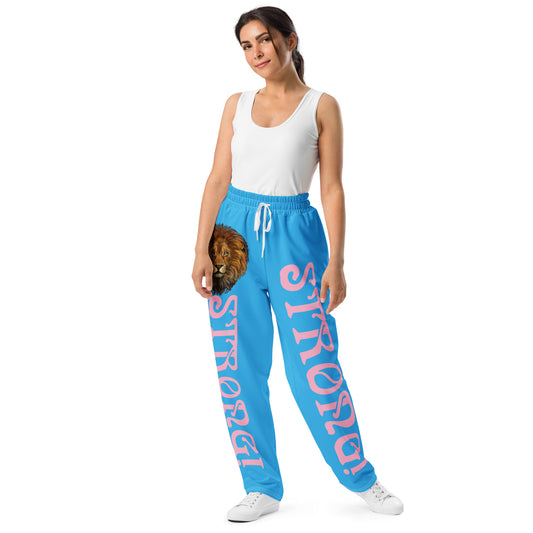 “STRONG!” SkyBlue Wide-Leg Joggers W/Cotton Candy Font