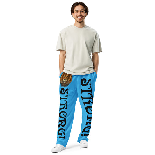 “STRONG!”SkyBlue Wide-Leg Joggers W/Black Font