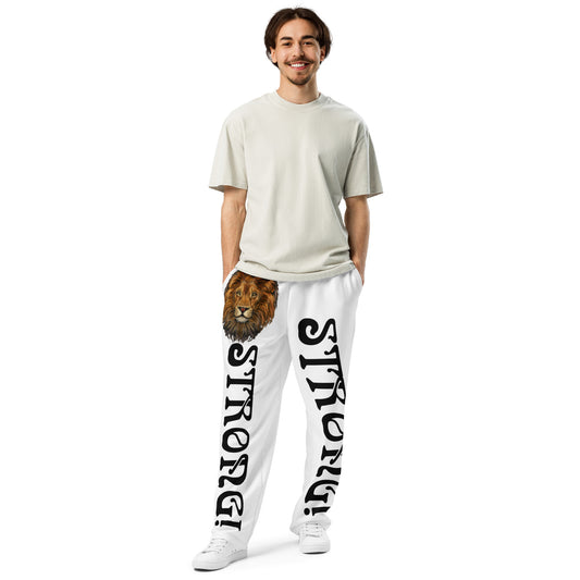 “STRONG!” White Wide-Leg Joggers W/Black Font