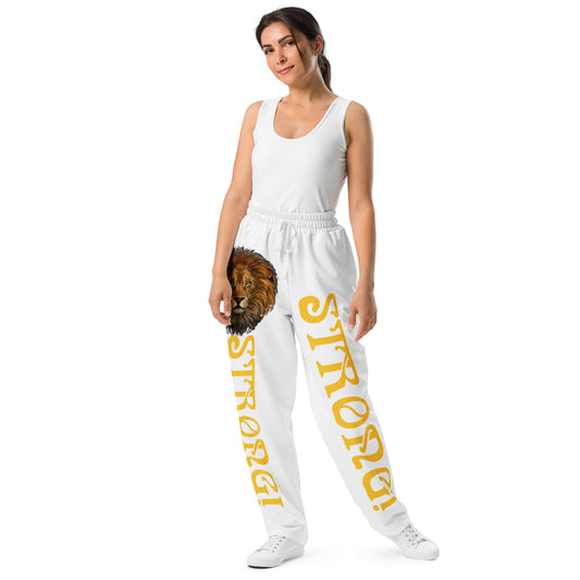 “STRONG!” White Wide-Leg Joggers W/Yellow Font