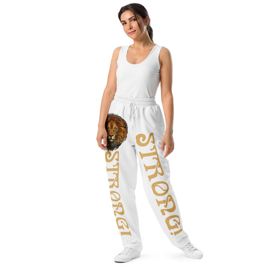 “STRONG!” White Wide-Leg Joggers W/Fawn Font