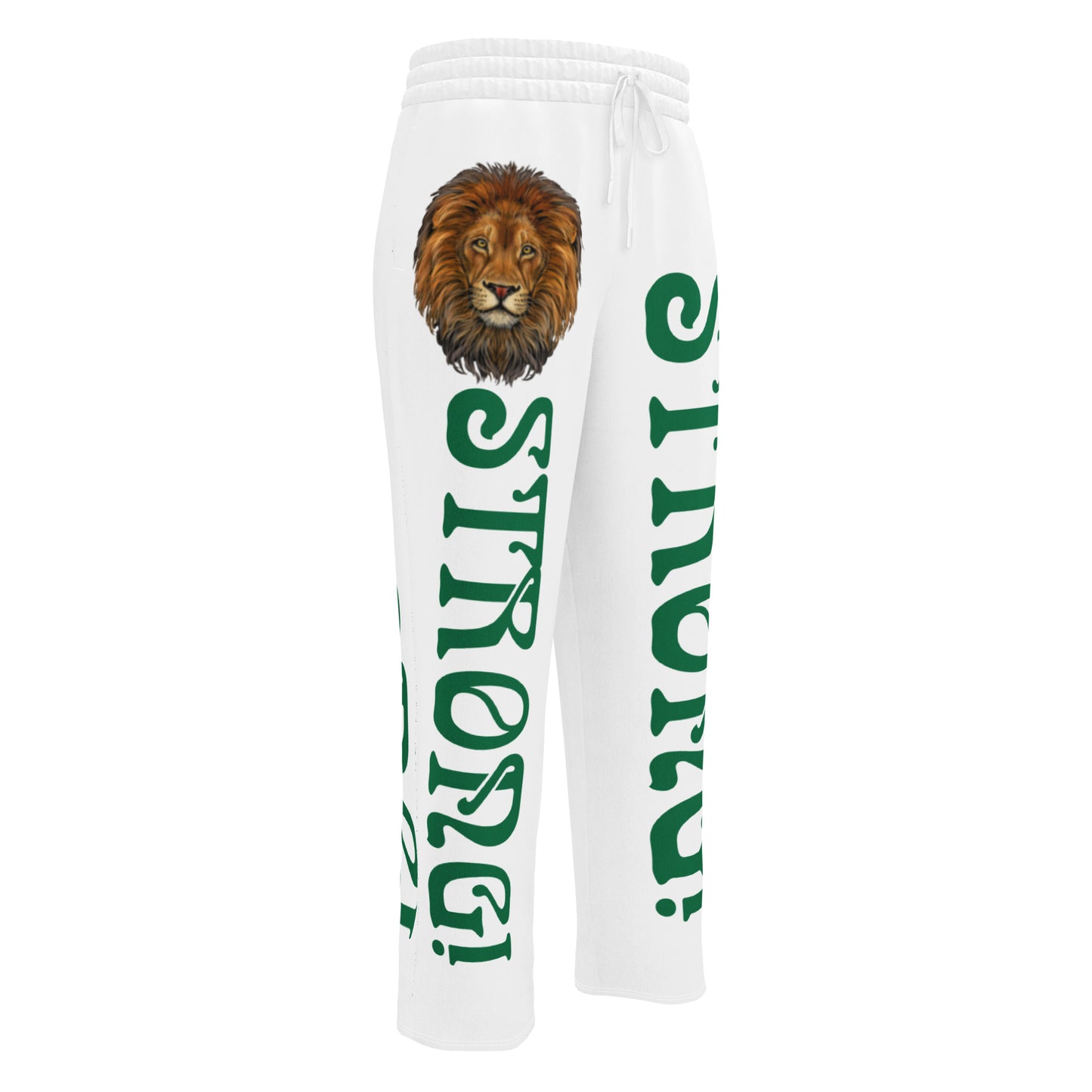 “STRONG!” White Wide-Leg Joggers W/Green Font