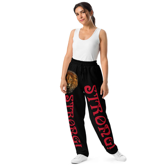 “STRONG!” Black Wide-Leg Joggers W/Red Font