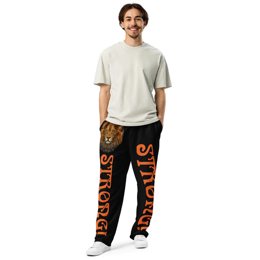 “STRONG!” Black Wide-Leg Joggers W/Orange Font